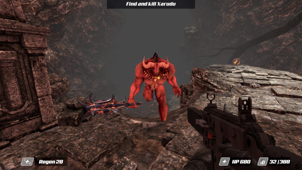 Demon boss Xeroth charing at player